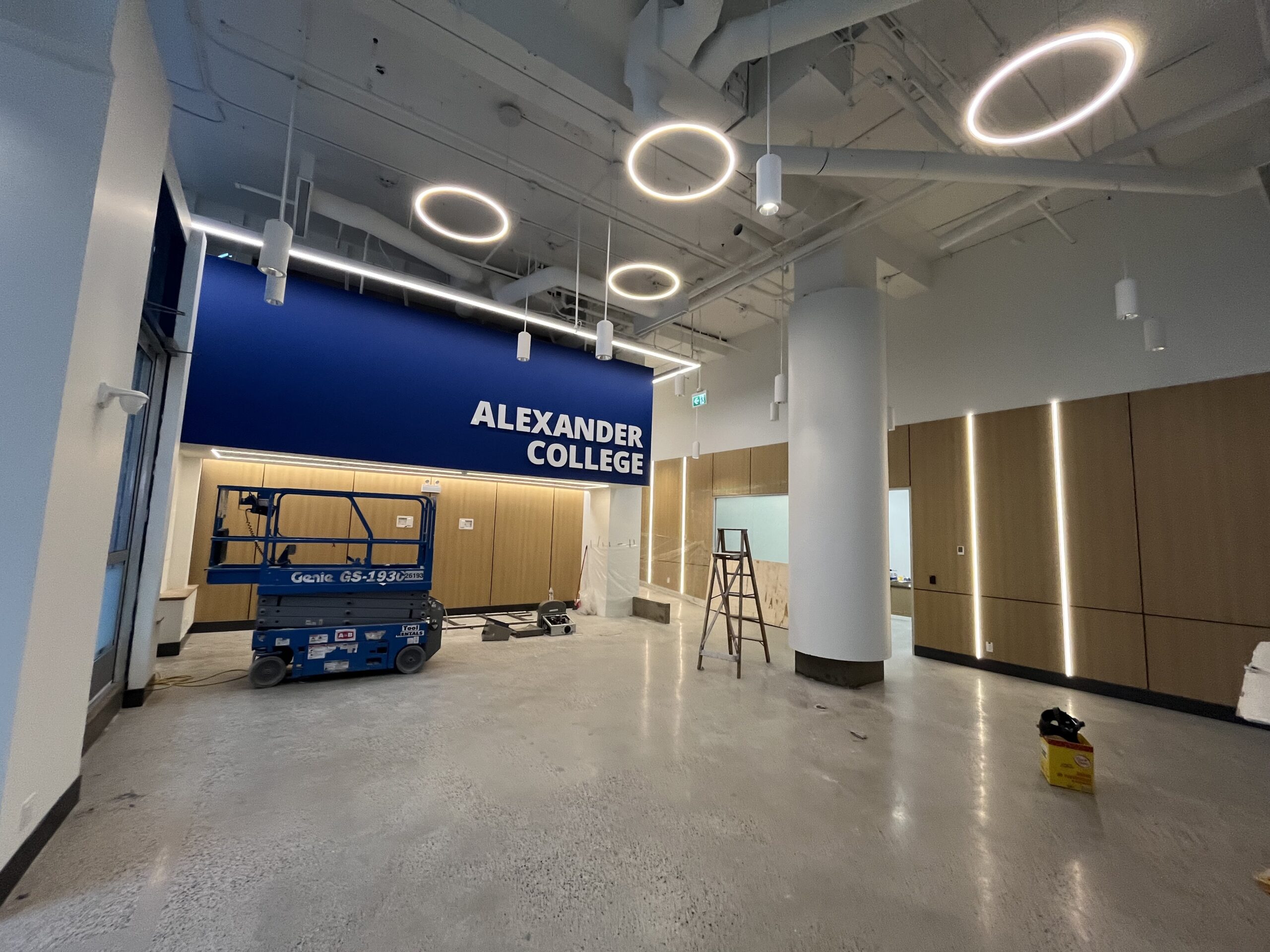 Alexander College institutional interior renovation in Vancouver with full drywall package and Level 4 finish by Pristine Drywall